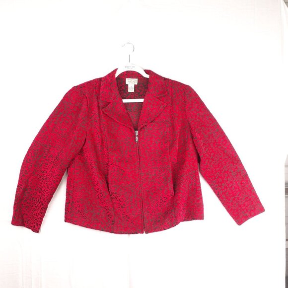 Molly & Max Red & Black Leopard Print Zip-Up Womens Blazer Jacket‎ 1X - Picture 1 of 10